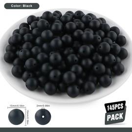 Kovict 145Pcs Silicone Beads, 15mm Silicone Beads for Keychain Making Bulk Silicone Beads for Pens Silicone Beads 15mm for Bracelet Necklace DIY Crafts（Black）