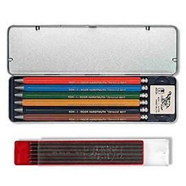 Koh-I-Noor VERSATIL 5217 Mechanical Pencils in Metal Case, Assorted Colours (Pack of 6) and Graphite Leads 2 mm 2B (Pack of 12)