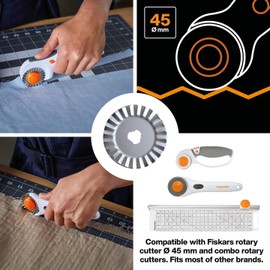 Original Fiskars Replacement Blade Titanium Rolling Blade for Zigzag Cuts, Includes Blade Tray, Diameter 45 mm, Steel with Titanium Coating, 1066045, Orange White Grey