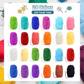 LEMESO 24 Knitting Wool Cotton Yarn for Crochet with Storage Bag for Wool Hand Knitting Yarn Set Crochet Hooks Knitting Needles Needle Set 3 in 1 Set