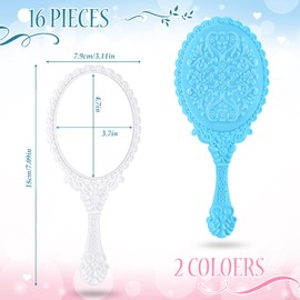 16 Pcs Retro Hand Held Mirror Small Vintage Handheld Mirror Cute Hand Mirror Oval Decorative Hand Held Mirror with Handle Compact Travel Mirror Makeup Mirror for Girls(Black, White, Blue, Pink)