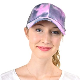 C.C Gorra de béisbol de malla ajustable con cola de caballo y moño alto, Criss Cross Malla Tie Dye Gris, Talla única