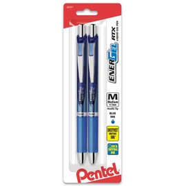 Pentel Gel Ink Pen, EnerGel RTX Retractable Gel Pen, 0.7mm, Needle Tip, Blue Ink, 2 Pack (BLN77BP2C)