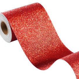 FunStick Ruby Red Glitter Wallpaper Border Self Adhesive Sparkle Red Wall Borders Peel and Stick Red Glitter Contact Paper Decorative Removable Fabric Wallpaper for Bedroom Living Room Craft 3.9"x200"