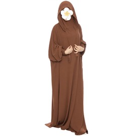 khalat khalat Muslim Prayer Dress Abaya Solid One-Piece Hoodie Abaya Dress for Women Long Maxi Dress Islamic Dubai Jilbab Coffee