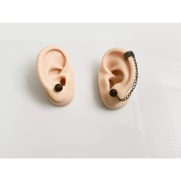 Handmade Simple Black Elegant Disco Bead Ear Cuff Clip Chain