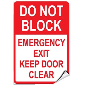 Dont Block Emergency Exit Keep Door Clear Parking Sign Label Decal Sticker 12 inches x 18 inches