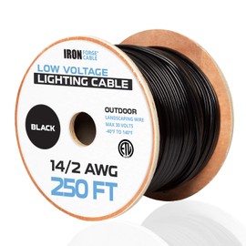 IRON FORGE CABLE 14/2 Low Voltage Wire - Landscape Electrical Wiring for Indoor Outdoor Lighting, Sprinkler, Landscaping Projects - 14 Gauge Wire - 250ft - Black
