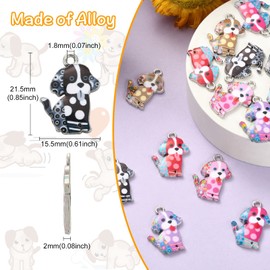DanLingJewelry 30Pcs 6 Styles Cute Dog Charms Printing Happy Dog Charms Enamel Animal Pet Dog Charms for DIY Keychain Necklace Making