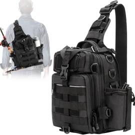 BLISSWILL - Mochila de pesca para exteriores, bolsa grande para aparejos de pesca, mochila de pesca resistente al agua, con soporte para caña, mochila de hombro, regalos de pesca para hombres (negro)