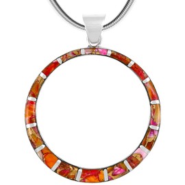 Turquoise Network Spiny Oyster Necklace Pendant 925 Sterling Silver Genuine Gemstones (24" Length) (Plum Spiny)