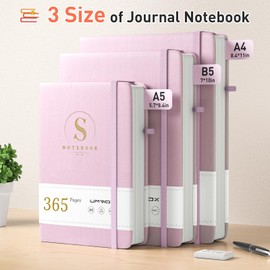 Umriox Thick A5 Notebook Lined 365 Pages Paper Hardcover Leather Notepad with 100gsm for Women Men Office School Work 14.5 x 21 cm Pink