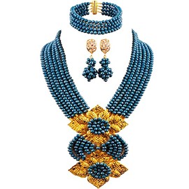 aczuv Fashion African Bead Necklace Nigerian Beads Wedding Jewelry Sets for Women, glass crystal, glass crystal