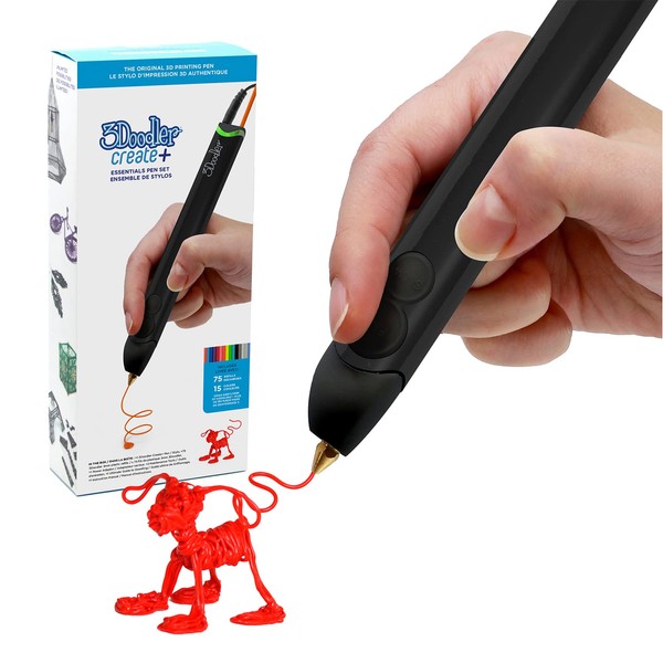 3DOODLER - Create+ 3D Printing Pen Set with x75 Plastic Filament, Model 2023 (EU-Plug), Onyx Black