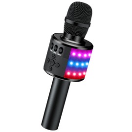 BONAOK Karaoke Microphone for Kids & Adults - Phantom Power Supplies Bluetooth Singing Mic with Disco Lights, Echo Effect, Built-in Speaker Portable for Party Travel Gifts Q78(Black)