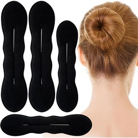 4pcs Sponge Hair Bun Maker, Lazy Curler Tool, Bun Updo Accessories for Women Thin Thick Long Straight Curly Hair (Black, One size)