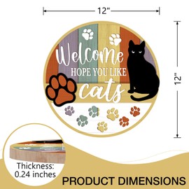 Deroro Welcome Hope You Like Cats Front Door Sign, Black Cat Paw Prints Wood Door Hanger Outdoor Outside Porch Decor, Farmhouse Wooden Wreath Indoor Wall Hanging Decoration Pet Lover Owner Gift