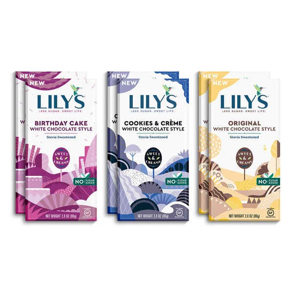 Lily's Stevia Sweetened No Added Sugar, Low-Carb, Keto Friendly, Gluten-Free & Non-Gmo, White Chocolate Bar Variety, 6 Count