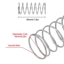 GUNGY Compression Spring Stainless Steel Spring Compression Springs 40 mm Wire Diameter 1 mm Outer Diameter 16 mm Length 40 mm Maximum Spring Force 0.72 kg Pack of 4