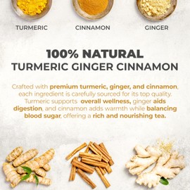 LeafLea 160 Ginger Turmeric Tea Bags, 100% Natural & Pure Herbal Tea Blend of Turmeric Ginger Tea with Cinnamon, Turmeric Tea Supports Digestion & Immunity, Caffeine-Free, No Sugar, Non-GMO
