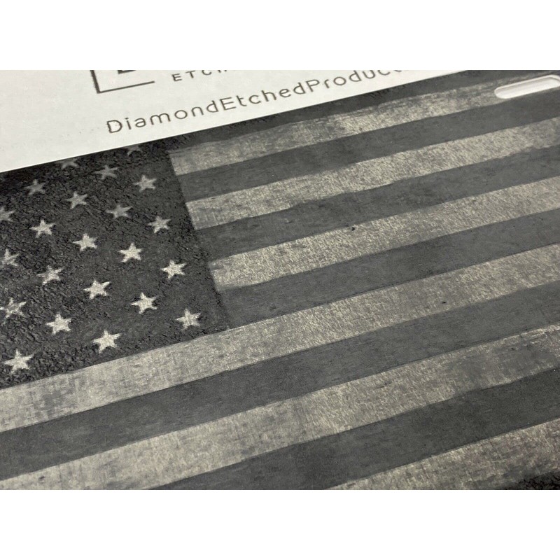 US USA Rustic American Flag Car Tag Laser Engraved Matte