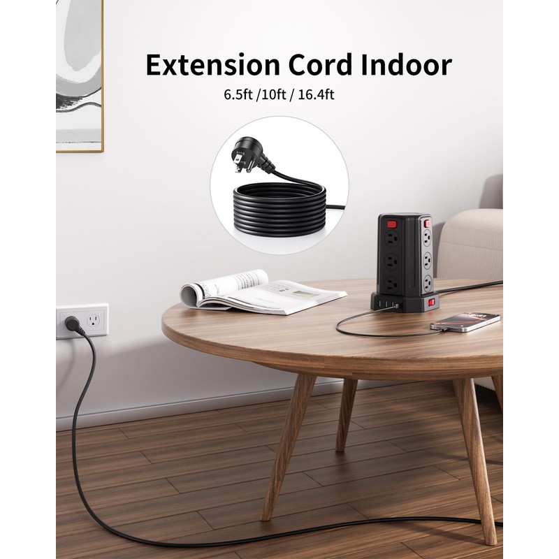 Power Strip Surge Protector, 6.5 Ft Extension Cord with 12