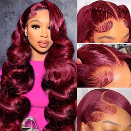 99j Burgundy Lace Front Wigs Human Hair 250% Density 13x6 Body Wave Lace Front Wigs Human Hair Pre Plucked Glueless Red Wig Wine Red Lace Front Wigs Human Hair Wigs for Women 26inch