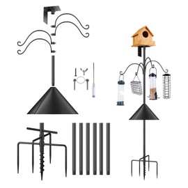 92 Inch Bird House Pole for Garden, Optimech Bird Feeder Poles with Squirrel Proof Baffle 4 Shepherd Hooks,Heavy Duty Stand 5-Prong Anchor Feeding Station (Bird House NOT Included)