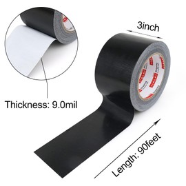 Wide Duct Tape, Industrial Grade 30Yards (90 ft) Wide Tape Duct 3 Inch, 9 Mil Heavy-Duty, Waterproof, Strong, Flexible, No Residue, for Crafts & Home Improvement (Black, 3'' x 90ft)