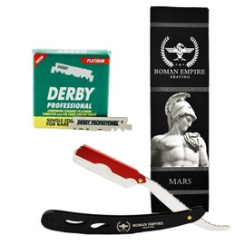 Roman Empire Shaving Mars New Hand Razor | Professional Barber Razor for Men, Mustache and Contours with Set of 100 Derby Professional Blades