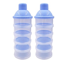 Non-Spill Milk Powder Dispenser/Storage Container, Blue (2pcs)- 5 Compartments