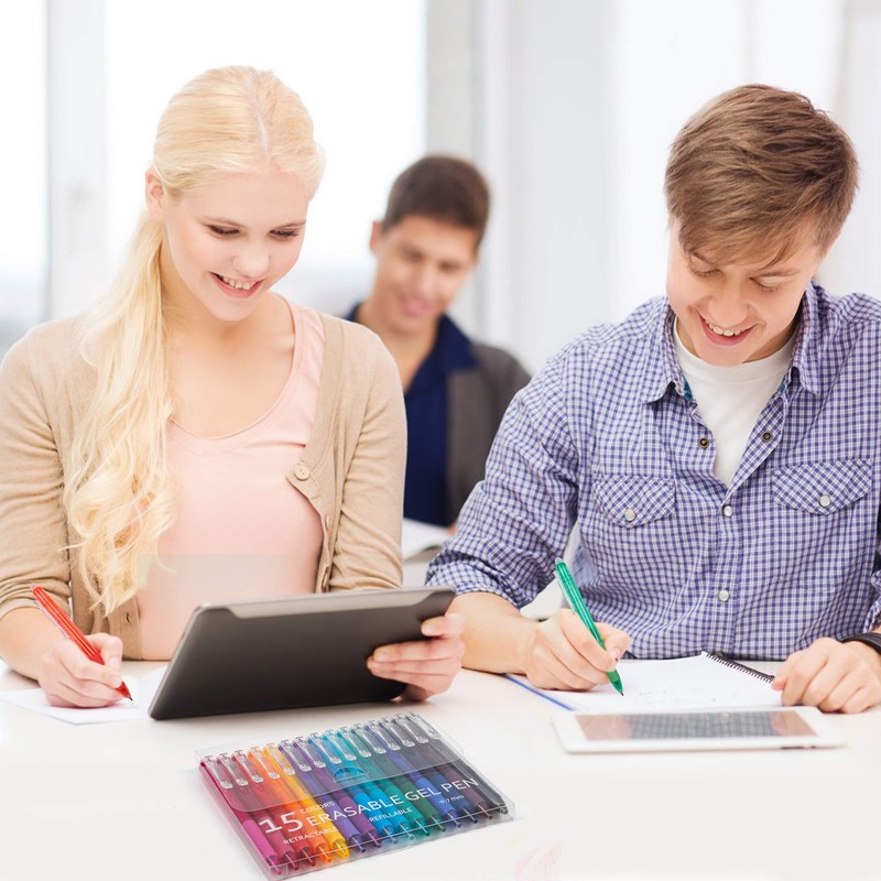 Vanstek 15 Colors Retractable Erasable Gel Pens Clicker, Fine Point(0.7),