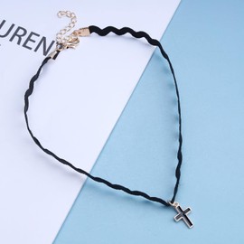Yienate Gothic Black Velvet Choker Necklace Vintage Black Cross Pendant Necklace Punk Leather Wave Short Clavicle Necklace Statement Suede Necklace Jewelry for Women and Girls