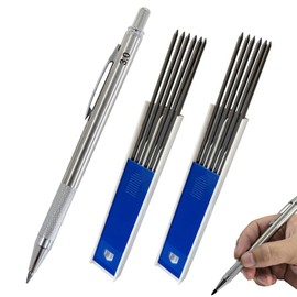 PMELCXD Mechanical Pencil with 12 Graphite Leads 3.0 mm (2B), Ergonomic Design, Non-Slip Handle, Metallic Housing and Integrated Mini Sharpener - for Precise Drawing, Sketching and Writing