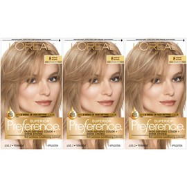 L'Oreal Paris Superior Preference Fade-Defying + Shine Permanent Hair Color, 8 Medium Blonde, Pack of 3, Hair Dye