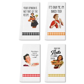 SHIMANY Funny Kitchen Towels Decorative Set of 4, Funny Saying Dish Towels. Absorbent Microfiber Tea Towels. Great Hostess Gift. Retro/Vintage Women