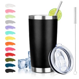 ATIKZHE 20oz Tumbler with Straw and Brush, Stainless Steel Vacuum Insulated tumbler, Double Wall Insulated Coffee Tumbler for Outdoor, Home, Travel,Office (Black,1pcs)