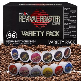 InfuSio Revival Roaster 96 Count Variety Pack for Keurig Kcups with 10 Different Blends