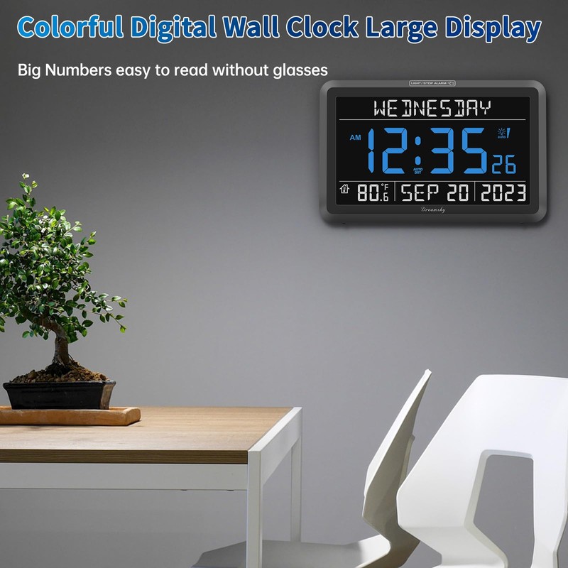 DreamSky Digital Clock with Date and Day of Week -