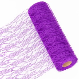 Wokape 30cm x 22.8m(0.98Ft x 25 Yard) Lace Rolls Floral Long Wedding Decoration Table Runner Lace Fabric Table Runners for Wedding Birthday Party Holiday Celebration Decorations (Dark Purple)