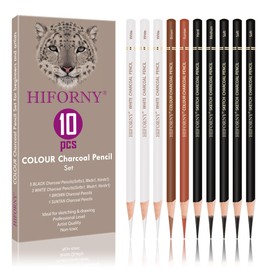 HIFORNY 10 Pieces Colored Charcoal Pencils for drawing- Black White Charcoal Pencils for Sketching,Shading,Blending,Portrait - Ideal for Beginners & Artists