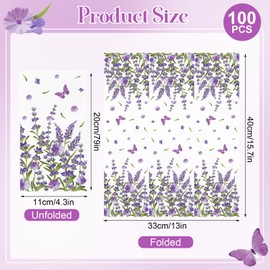 100PCS Lavender Floral Paper Napkins 3 Ply Disposable Hand Towels for Bathroom Spring Purple Lavender Flowers Guest Napkins Decorative Dinner Napkins for Wedding Birthday Spring Summer Tea Party