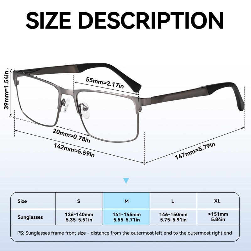 Dollger Blue light Glasses for Men Rectangle Metal Frame Computer