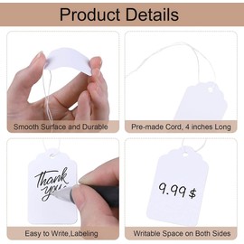 MEISO 300 Piezas Etiquetas de Regalo para Productos, Joyería, Ropa y Vasos - Etiquetas Pequeñas de 2.2 x 3.5 cm para Exhibición y Organización (blanco)
