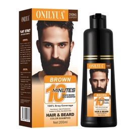 Men's Brown Beard Dye, Dark Brown Hair Dye for Gray Hair Coverage, 3 in 1 Hair Dye Shampoo, Mustache & Beard Dye for Men, Quick & Easy to Use at Home, Long Lasting Beard Color for Men 200ML