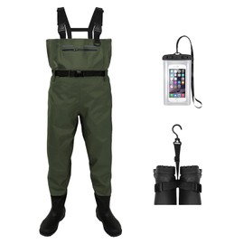 DikaSun Waterproof Fishing Waders for Men Women| 2-Ply Nylon/PVC Chest Wader with Boots for Fly Fishing| Lightweight Bootfoot Waders (Green, M11)
