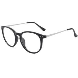 Kursan Non Prescription Clear Lens Fake Glasses for Women Men Retro Round Plastic Frame Eyeglasses (N Bright Black Silver)