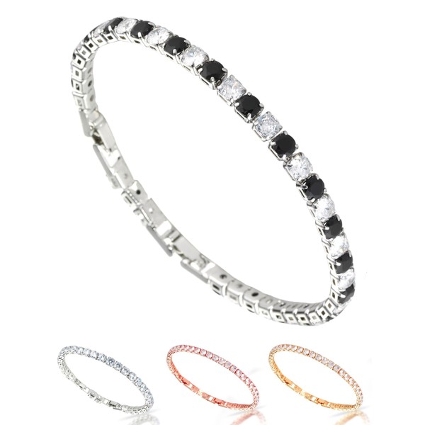 inSCINTILLE Unisex Tennis Bracelet with Zircons and Adjustable Snap Clasp,