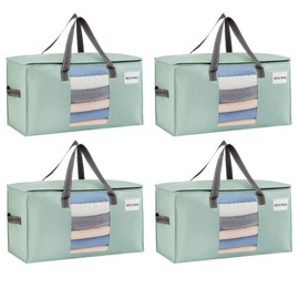 VENO 4 Pack Moving Bags, Comforter and Blanket Storage Bags for Closet, Moving Boxes, Boxes with Lids Alternative, College Dorm Packing Supplies, Foldable Heavy-Duty Tote (Light Green Matte, 4 Pack)