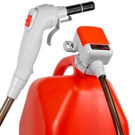 TERA PUMP TRFA03 Universal Gas Can Adapter Battery Powered Fuel Transfer Pump (2.6 GPM) No Spill Sensor, 3.28 ft Vinyl Hose, Power Nozzle, 4 x AA Power